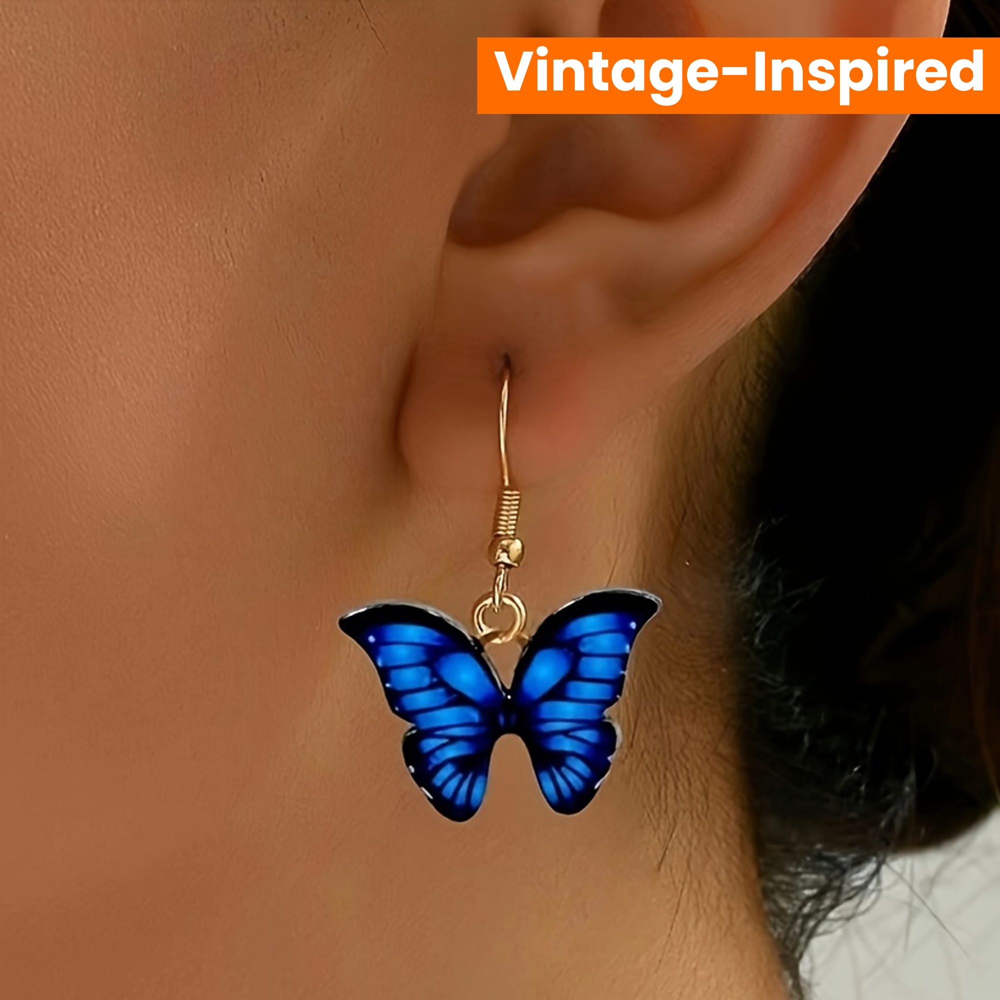 Vintage Butterfly Drop Earrings Alloy Iron Posts Women's